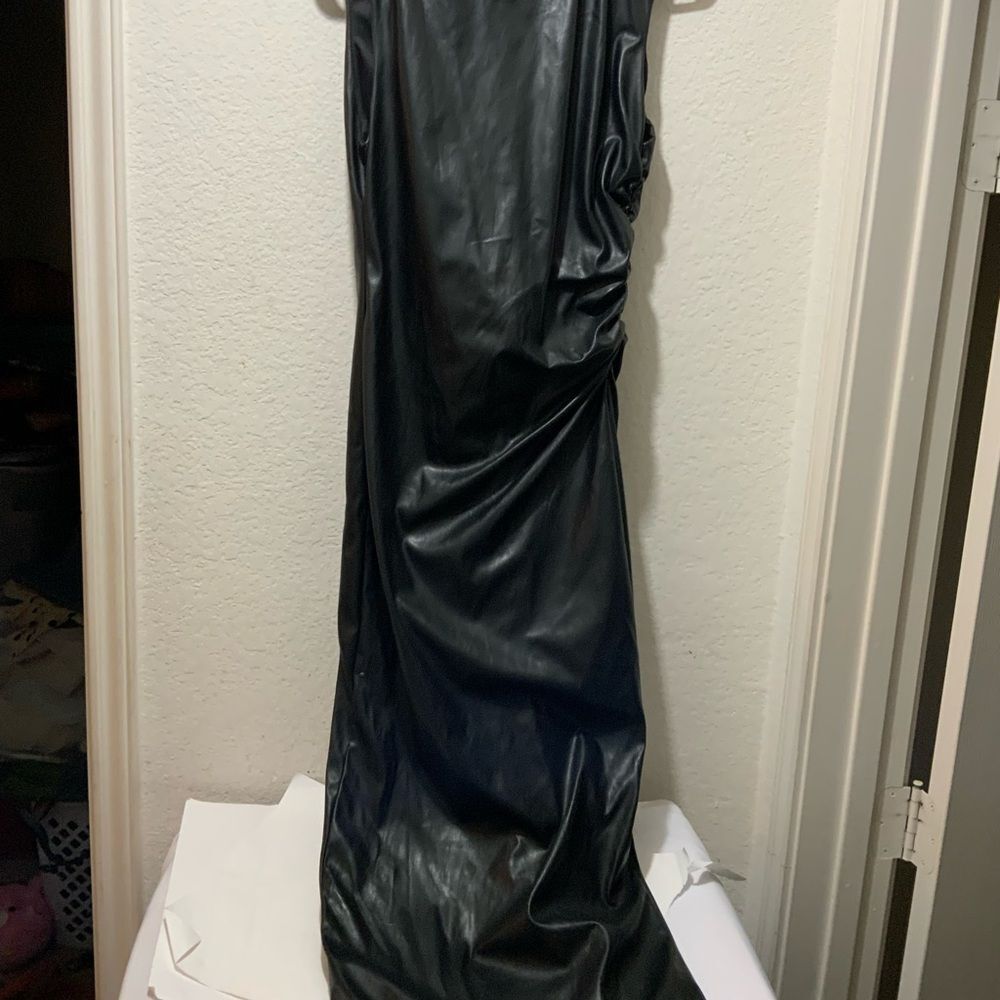Zara Faux Leather Draped Dress midi women size M - Picture 7 of 7